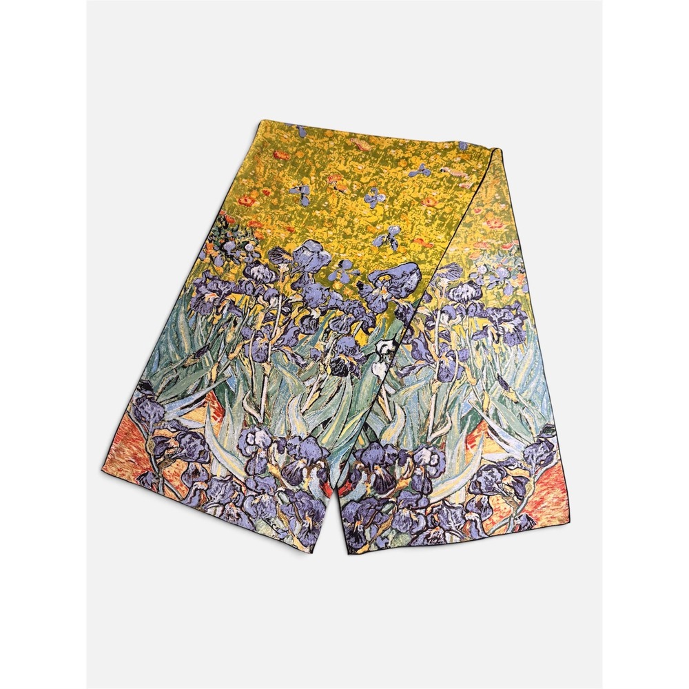 Vincent Van Gogh Irises 100% Silk Scarf 60" Floral Fine Art Print Oblong Scarf